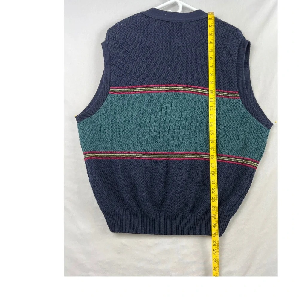 Vintage 90s Jantzen Sweater Vest Mens Large Navy Blue Teal Colorblock  USA Made